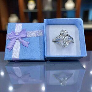925 Sterling Silver Triple CZ Engagement Ring Size 7 Coquette Bridal Gift